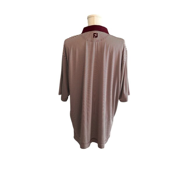 Footjoy Men' 2XL Maroon White Striped Golf Polo Aggie Pullover Shirt w/FLAW - Picture 7 of 8